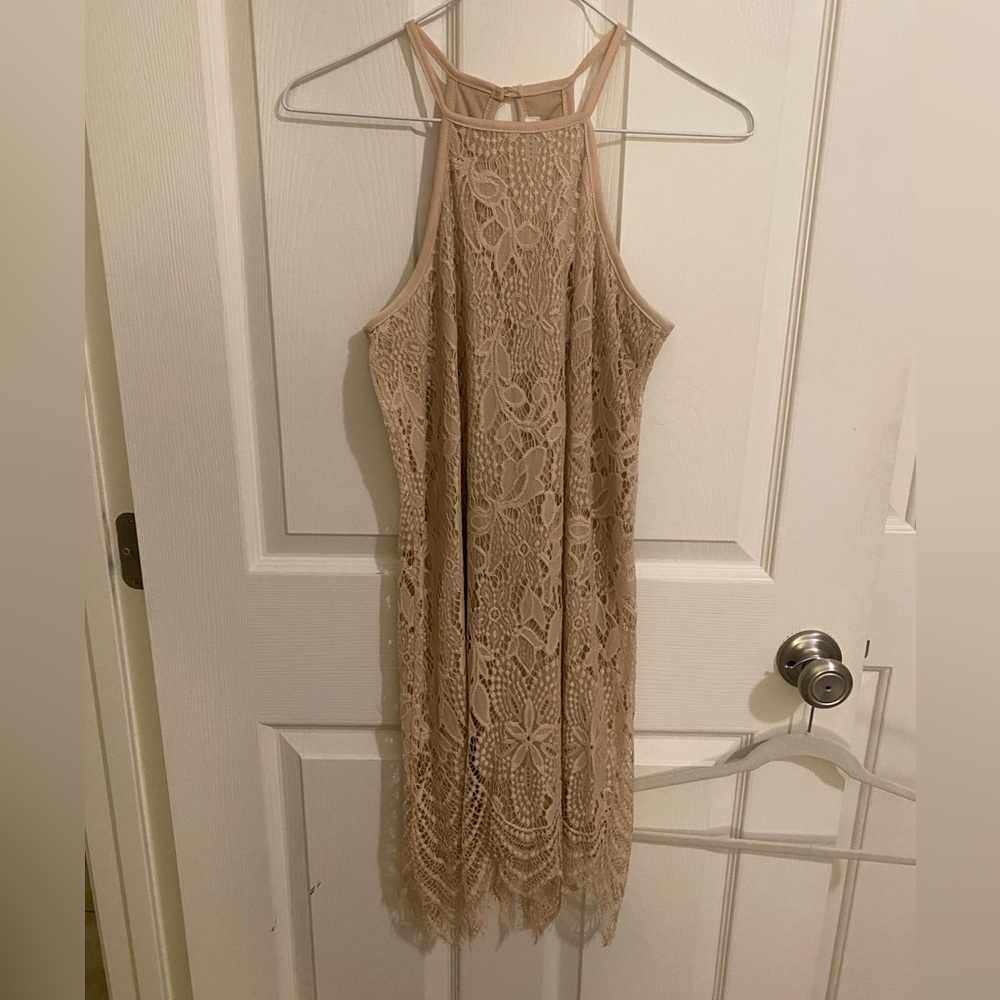 love, Fire Beige Lace cocktail Dress